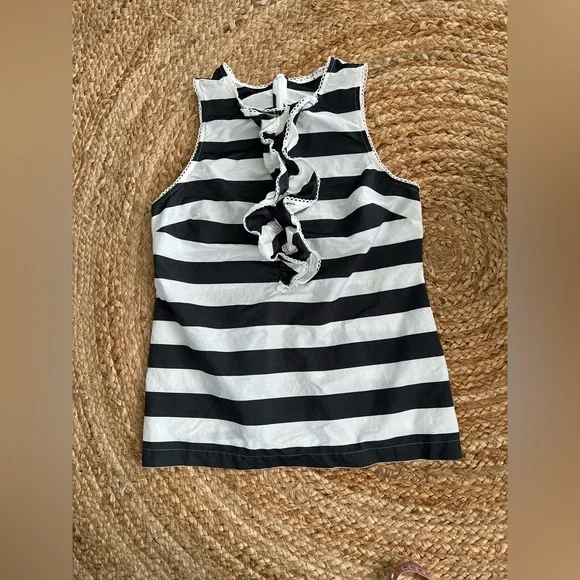 Trina Turk Black & White Striped Ruffle Tank size S - Picture 2 of 9